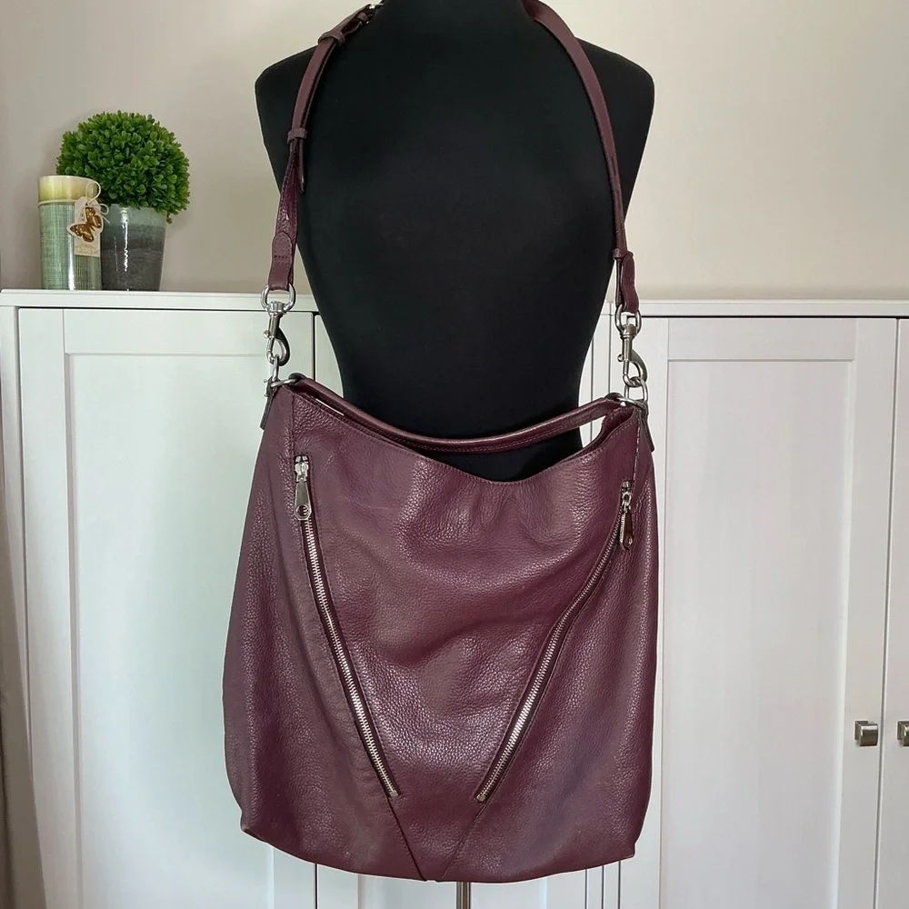 Rebecca Minkoff Leather Hobo Tote Crossbody Bag in Maroon